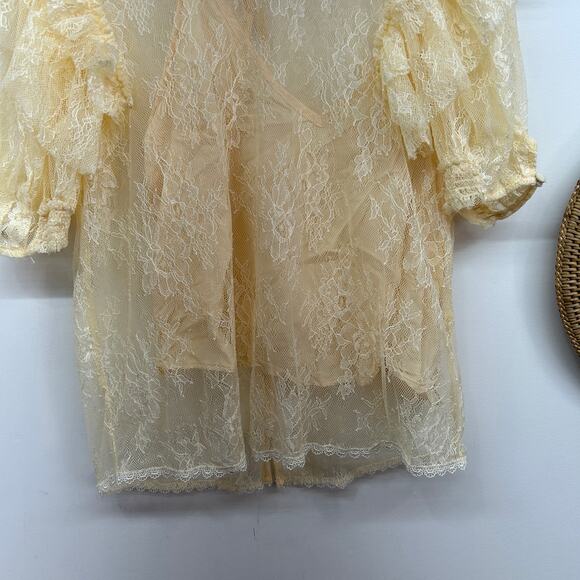Free People Cream Sheer Lace Overlay Lined Short Sleeve Blouse Small Feminine - Picture 6 of 11